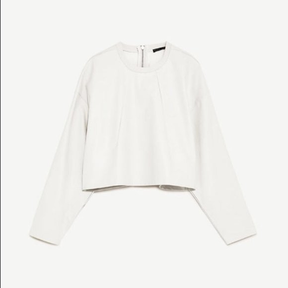 Zara Tops Zara White Faux Leather Long Sleeve Crop Top Poshmark